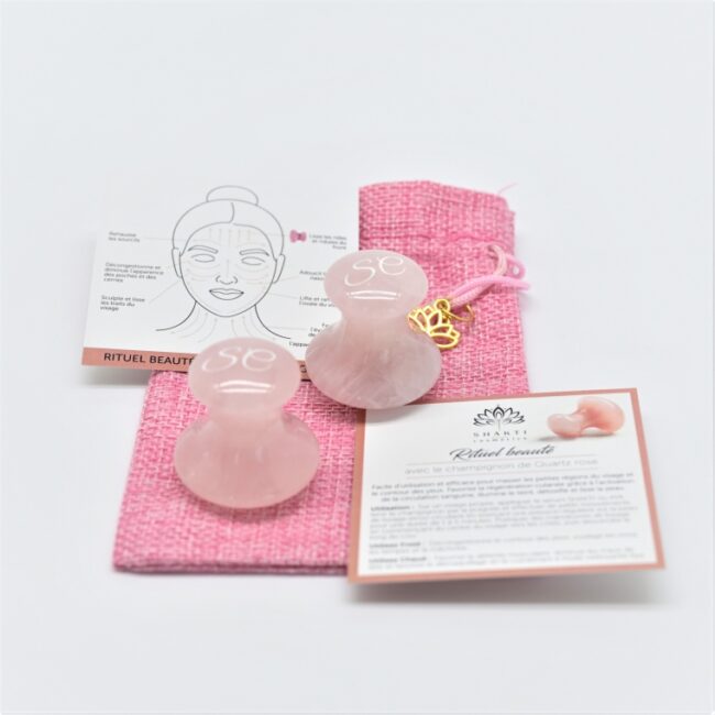 Duo de champignons de Quartz rose